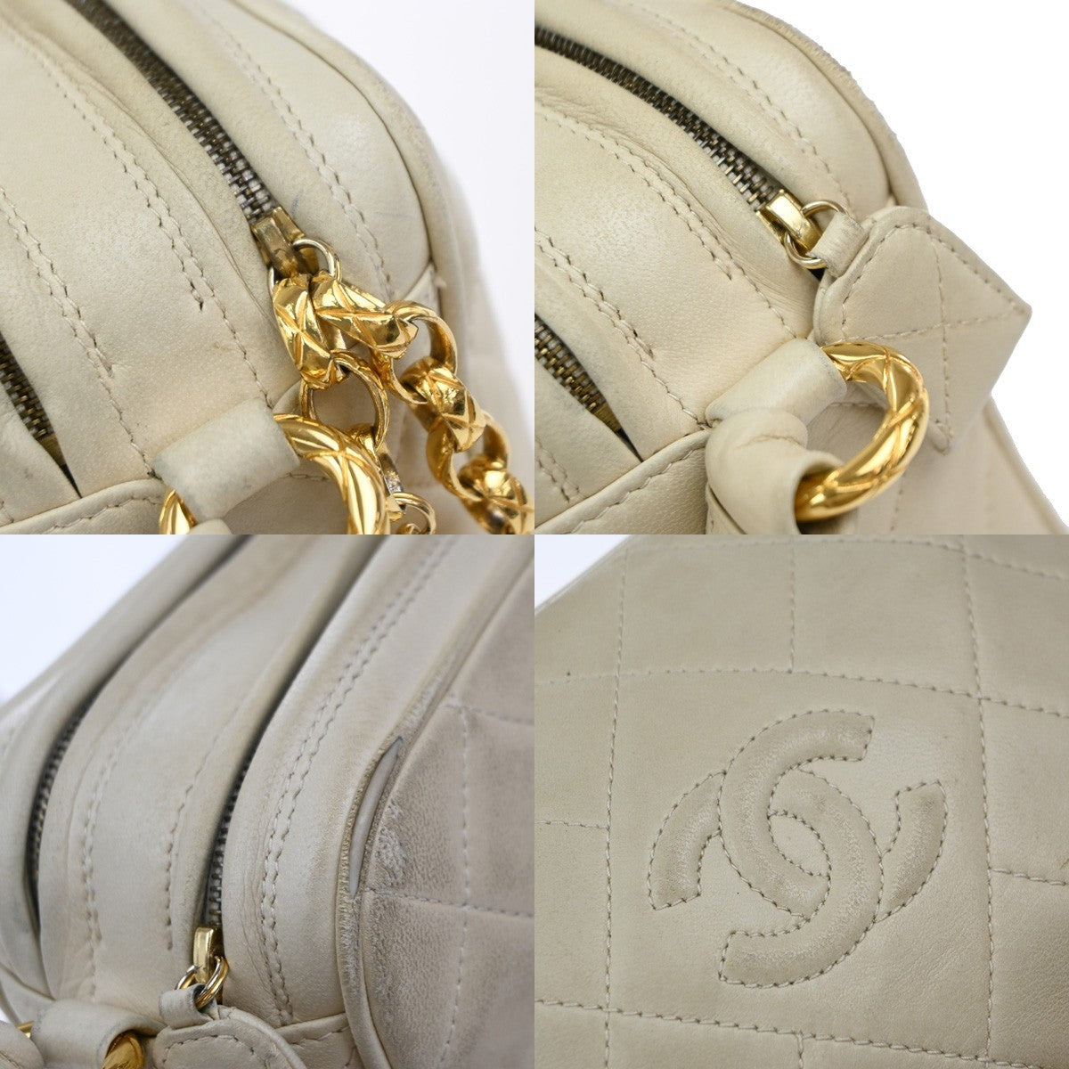 CHANEL CC Matelasse Chain Mini Shoulder Bag Leather White GHW Vintage 59RP109