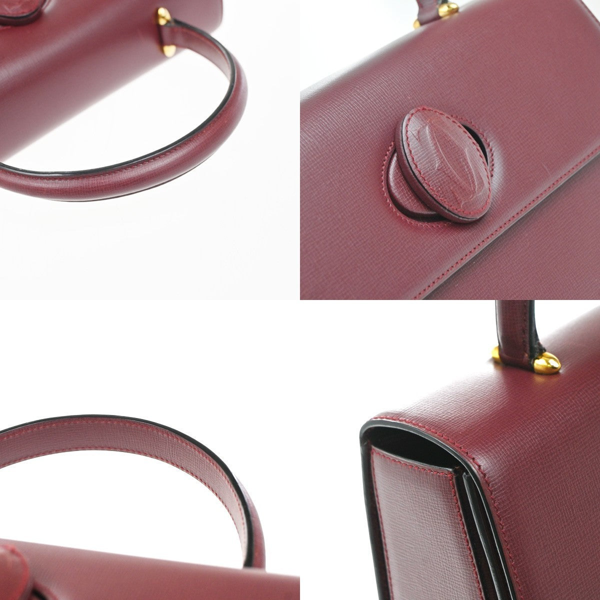 MUST DE CARTIER Logo Top Handle Hand Bag Leather Red 74RP125