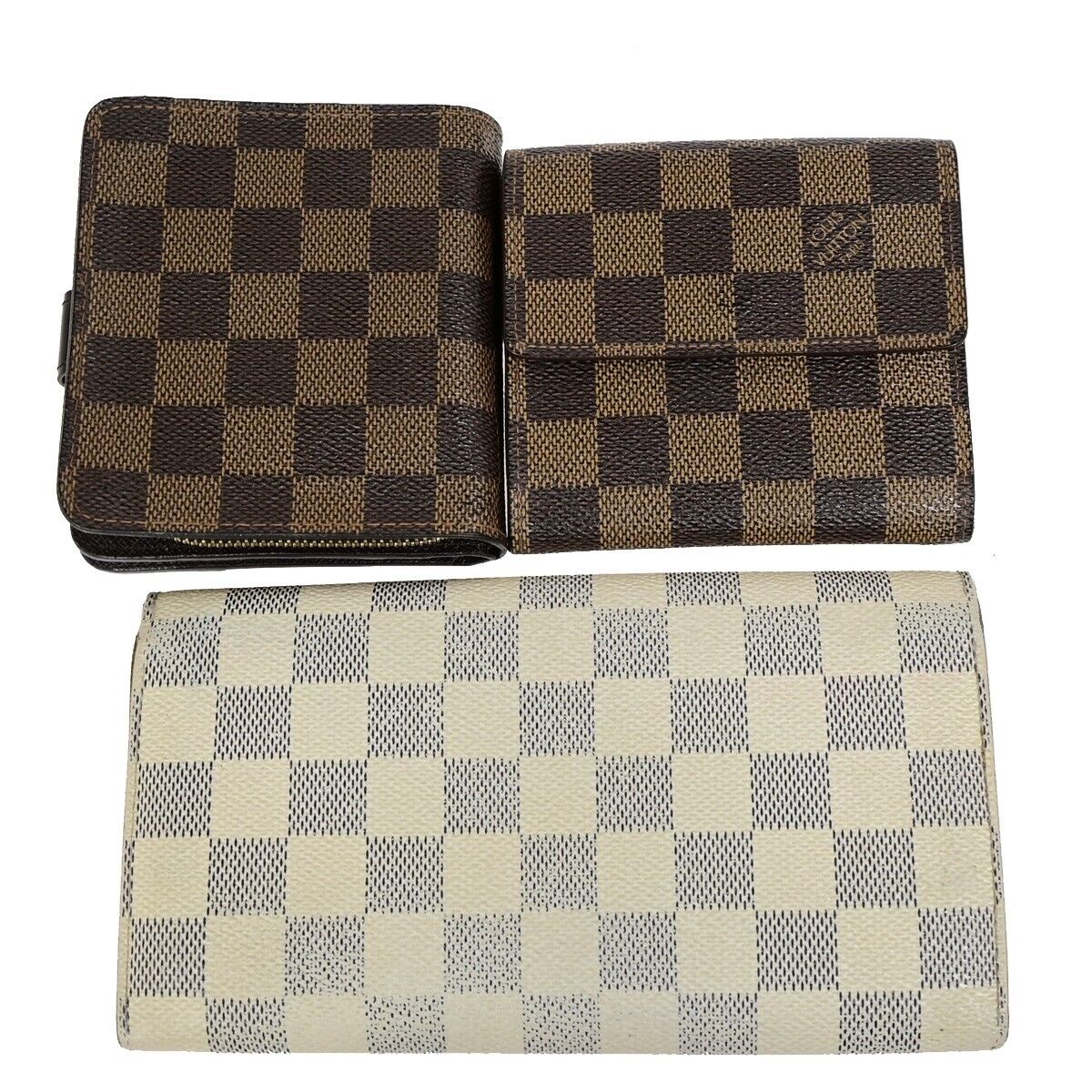 LOUIS VUITTON 3 Set Long Bifold Wallet Damier Ebene Azur Brown White 34YF077
