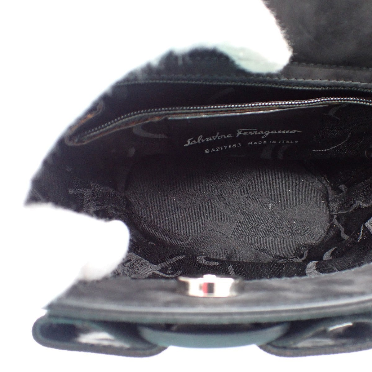 SALVATORE FERRAGAMO Logo Vara Mini Hand Bag Suede Leather Black 69EF367