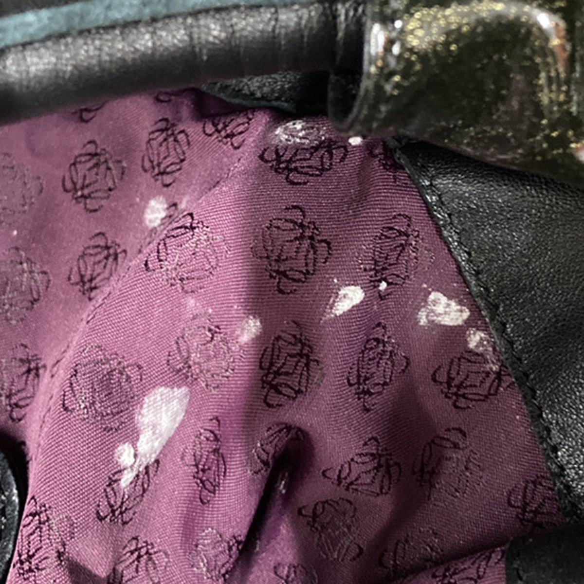 LOEWE Anagram Glitter Nappa Aire Hand Bag Patent Leather Black Spain 85RF796