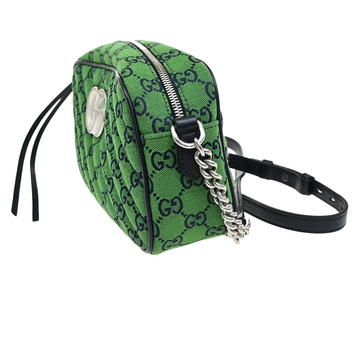 GUCCI Marmont GG Pattern Chain Shoulder Bag Canvas Leather Green 631RF291