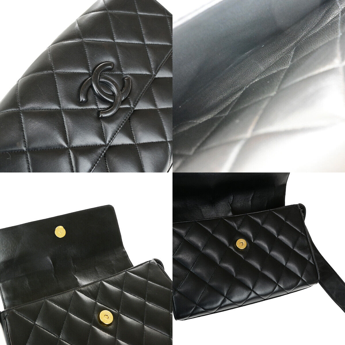 CHANEL CC Logo Matelasse Shoulder Bag Lambskin Leather BK GHW Vintage 321RK697