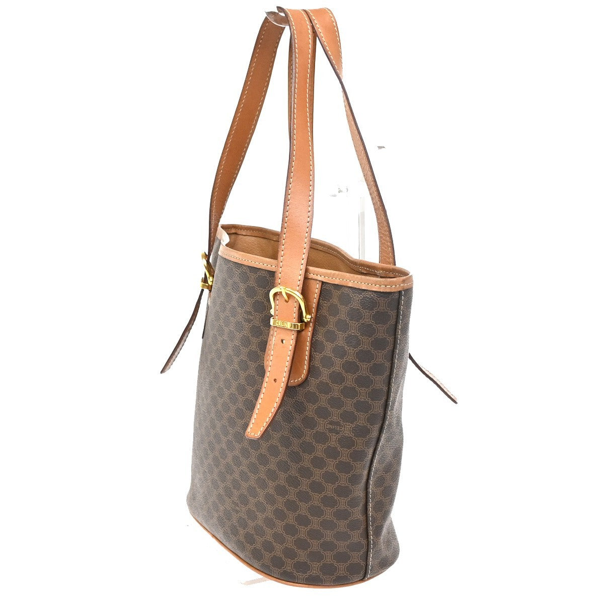 CELINE Logo Macadam Pattern Shoulder Bag PVC Leather Brown GHW Italy 35ZA281