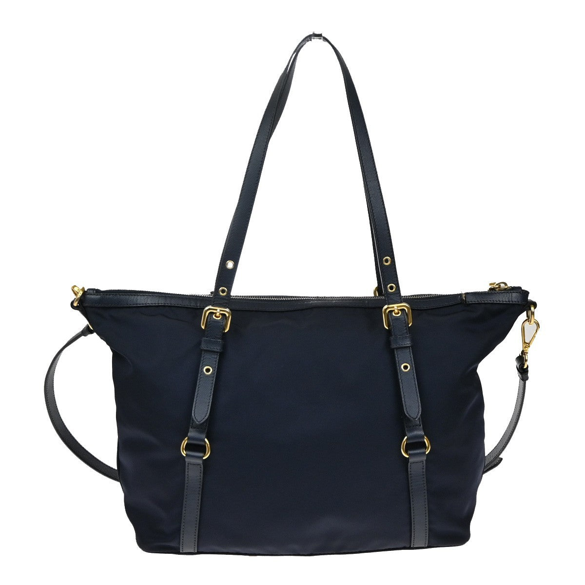 PRADA Logo 2Way Shoulder Hand Bag Nylon Leather Navy Blue GHW 1BG253 79KB502