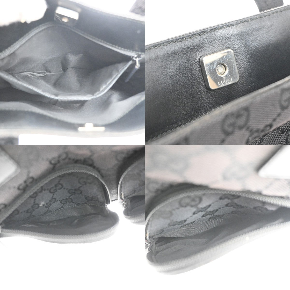 GUCCI Logo GG Pattern Hand Bag Canvas Leather Black SHW Italy 63KP541
