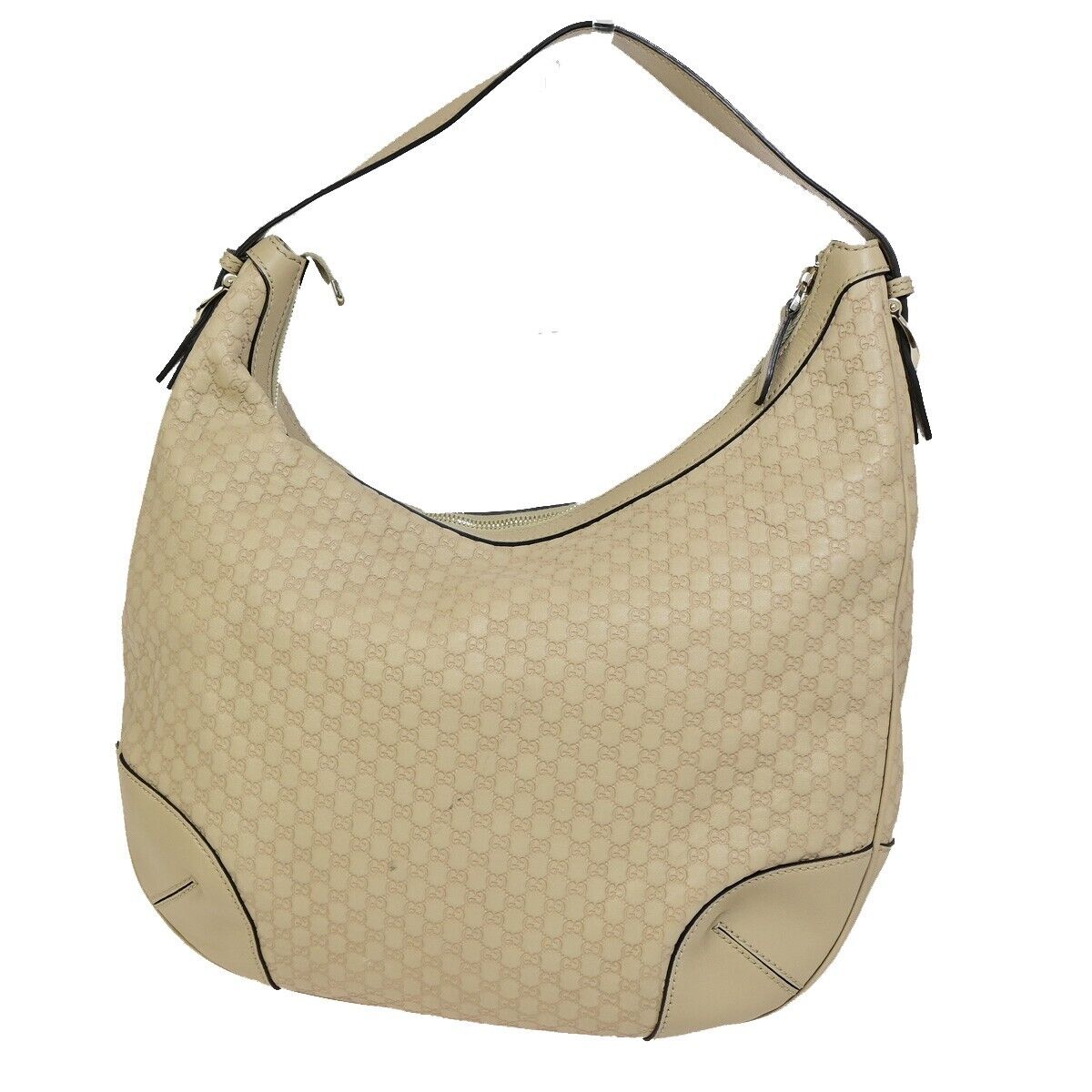 GUCCI Micro GG Guccissima Shoulder Hand Bag Leather Beige Italy 85EB460