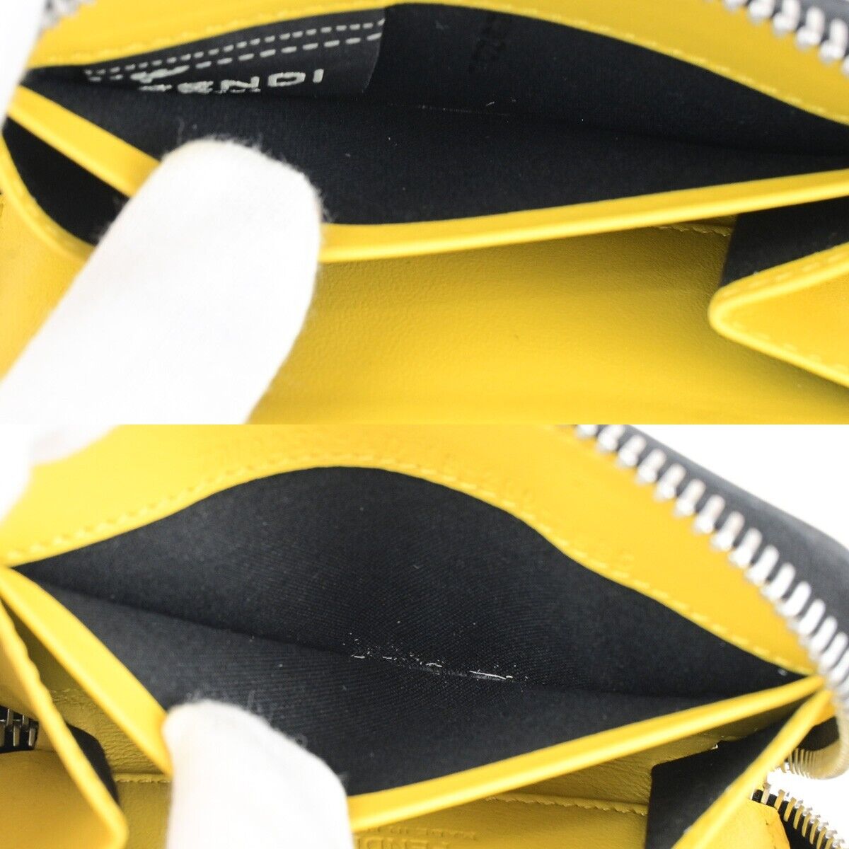 FENDI Logo Coin Case Wallet Purse Leather Black Yellow Silver Italy 36RK788