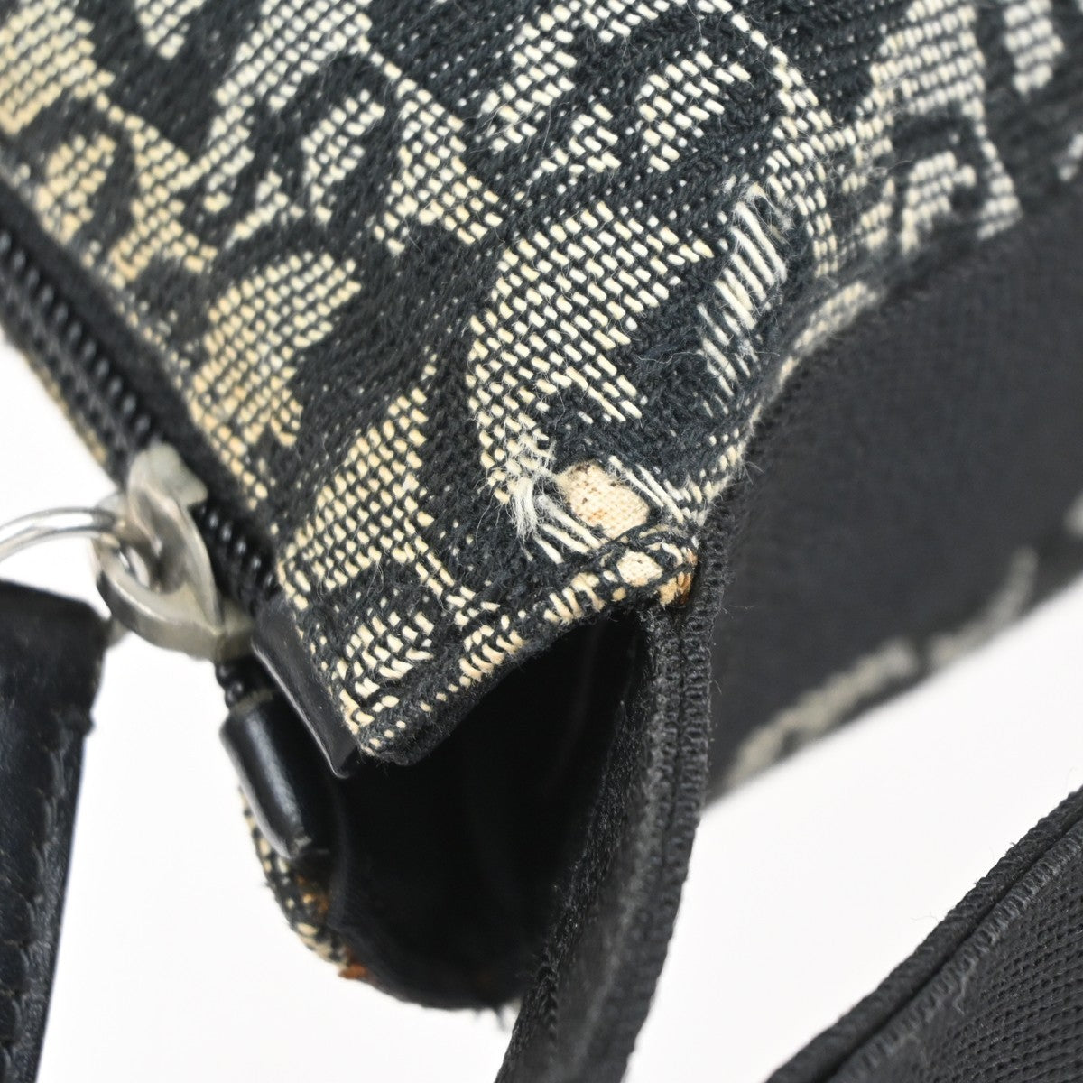 CHRISTIAN DIOR Logo Trotter Pattern shoulder Bag Canvas Leather Black 87SA027