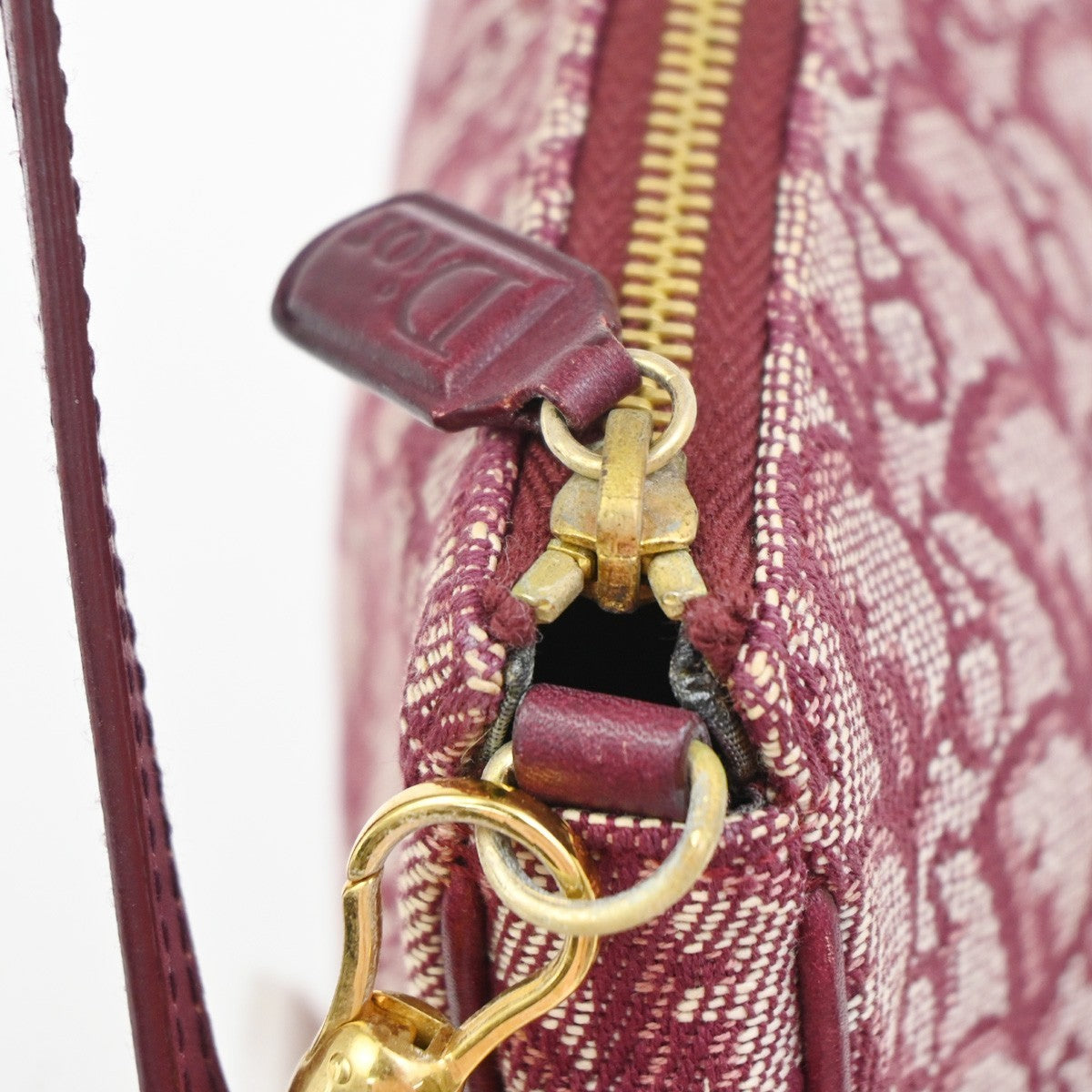 CHRISTIAN DIOR Trotter Pattern Saddle Shoulder Bag Canvas Leather Red 93ZA152