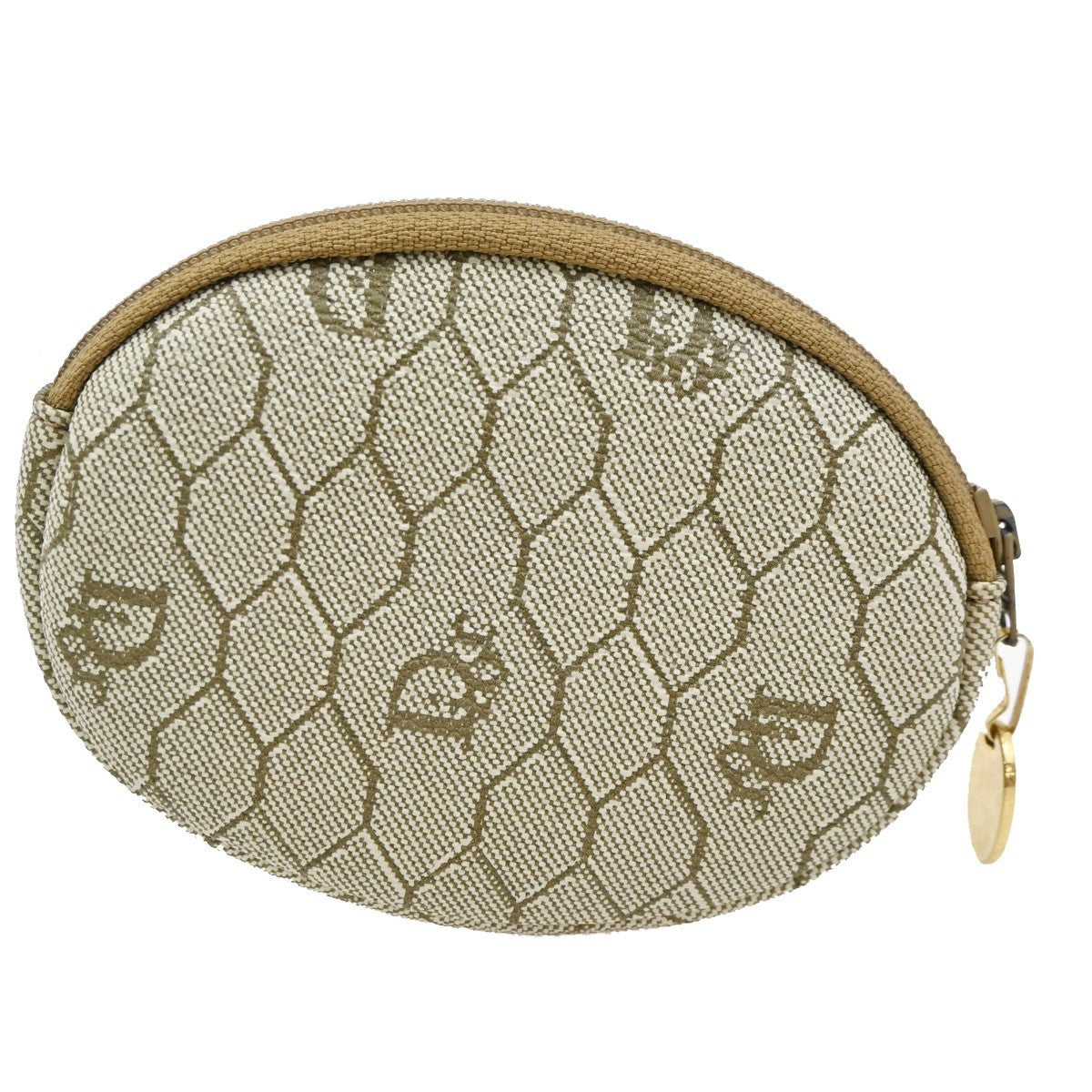CHRISTIAN DIOR Logo Honeycomb Coin Wallet PVC Leather Beige 03TA565