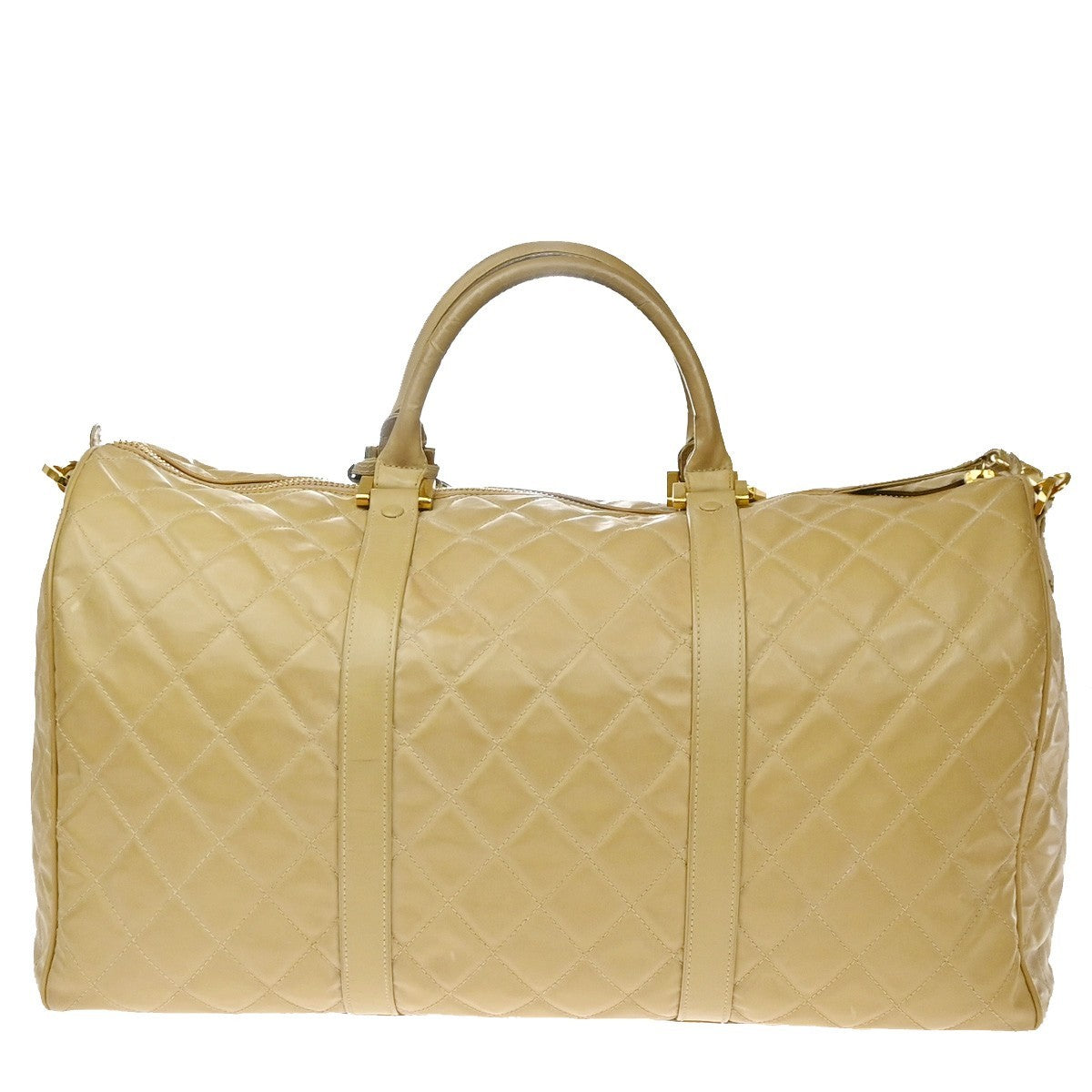 CHANEL CC Logo Matelasse 2Way Travel Hand Bag Leather Beige GHW Vintage 44RL978