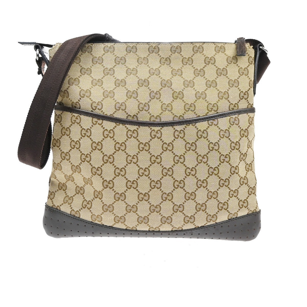 GUCCI Logo GG Crossbody Shoulder Bag Leather Canvas Brown SHW Italy 83KD060