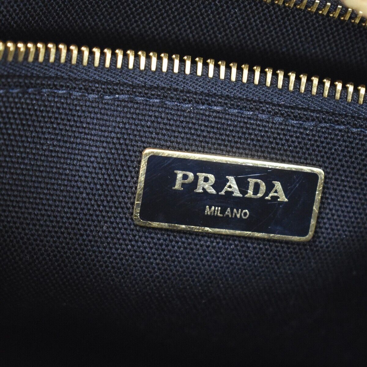 PRADA Logo Midollino Wicker 2Way Shoulder Hand Bag Canvas Leather Black 631RH131