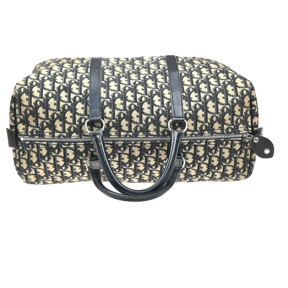 CHRISTIAN DIOR Logo Trotter Boston Hand Bag Canvas Leather Blue France 73MA573