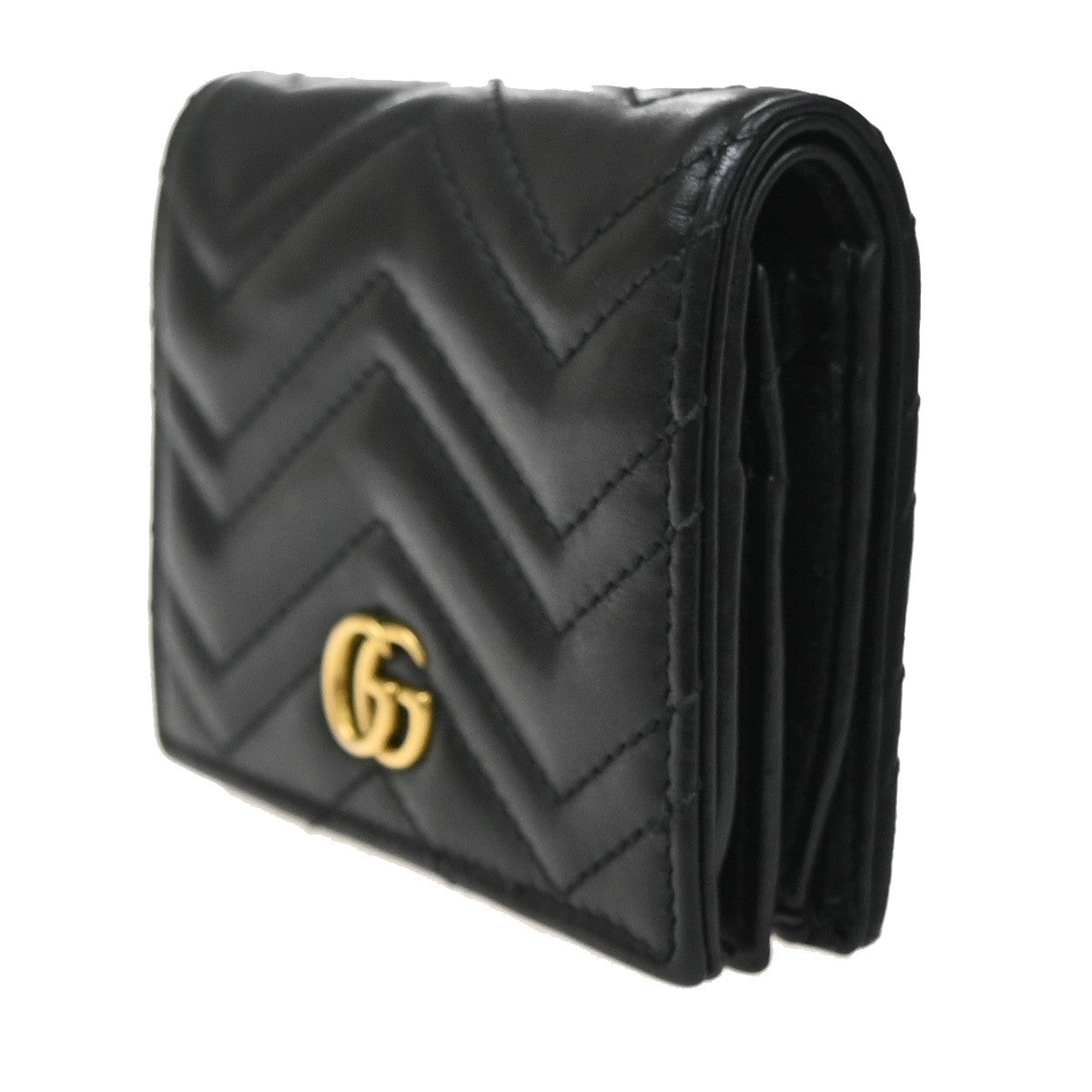 GUCCI Logo GG Marmont Bifold Compact Wallet Leather Black GHW Italy 36MA575