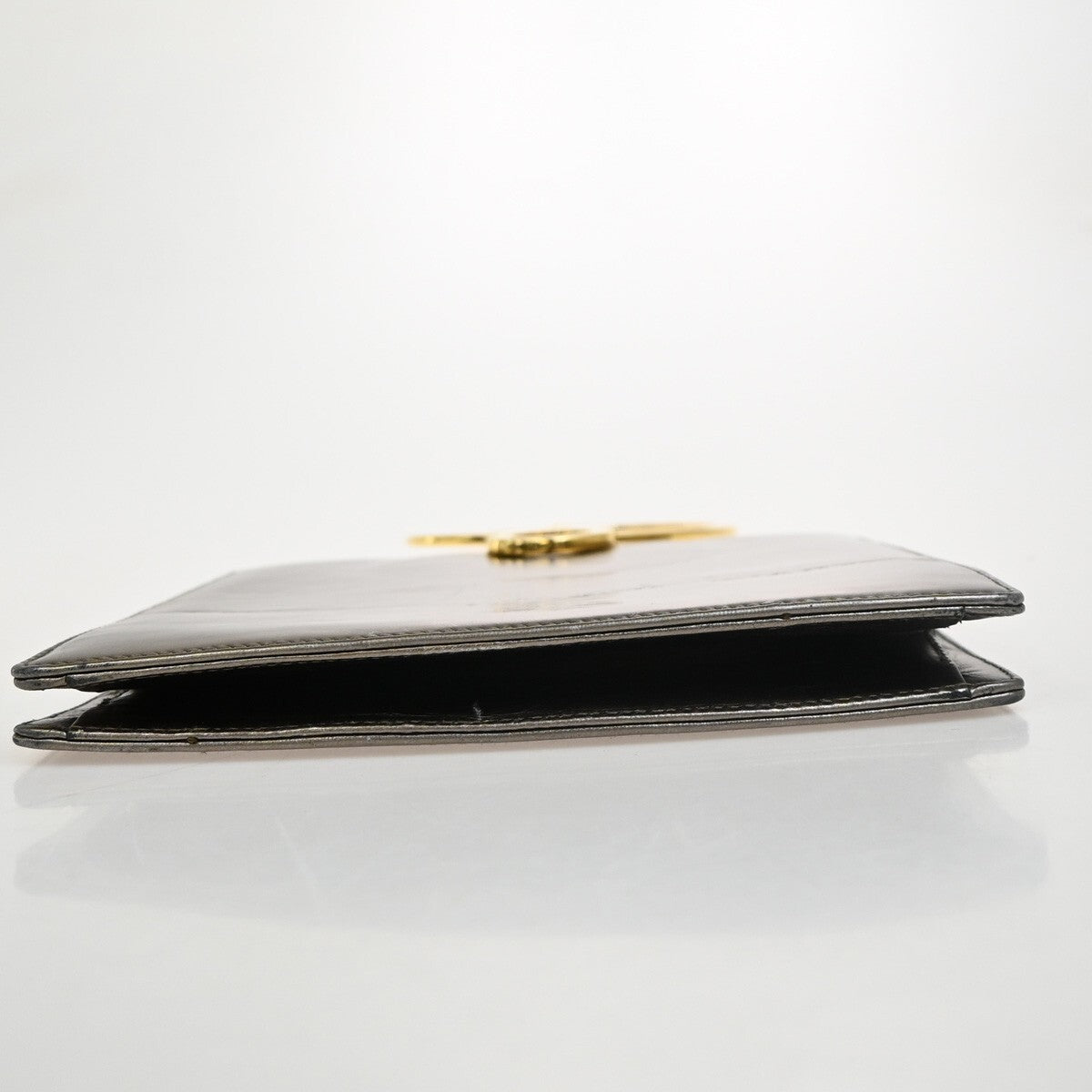 SALVATORE FERRAGAMO Gancini Metal Handle Clutch Hand Bag Leather Gold 62FB855