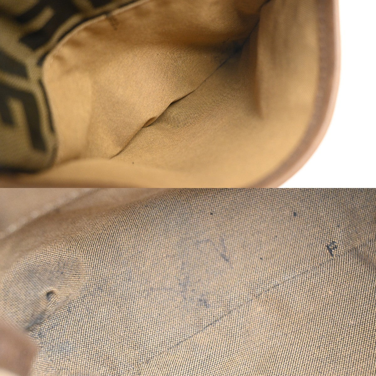 FENDI FF Logo Zucca Pattern Shoulder Bag Canvas Leather Khaki GHW Italy 71MA559