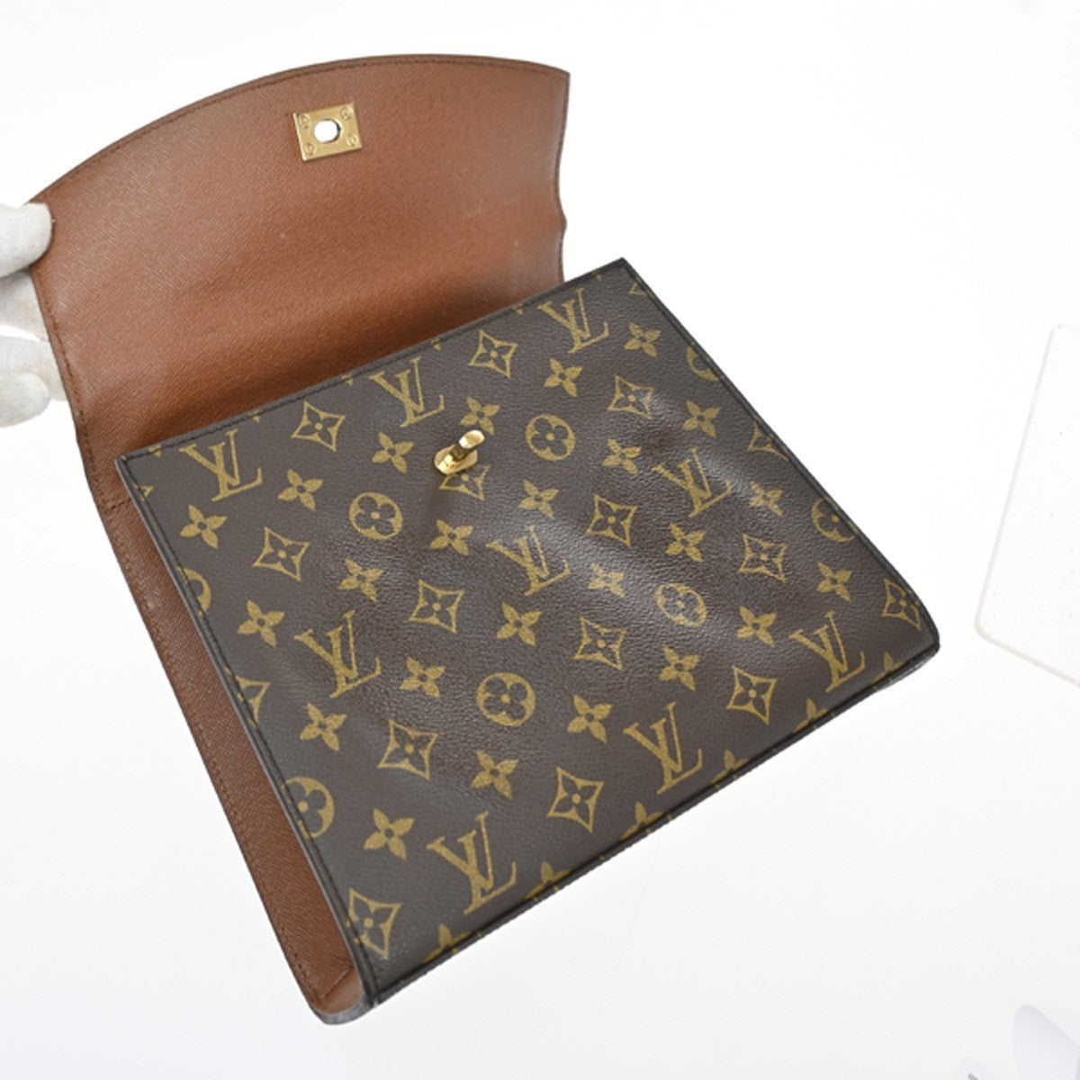 LOUIS VUITTON LV Logo Malesherbes Hand Bag Monogram Leather Brown M51379 84CA876