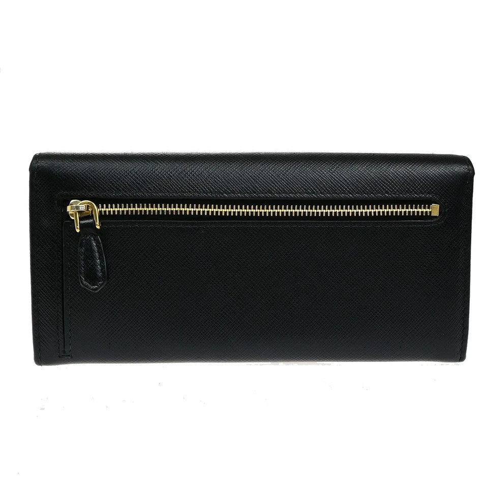PRADA Logo Saffiano Multic Long Bifold Wallet Leather Black Pink GHW 37YH058