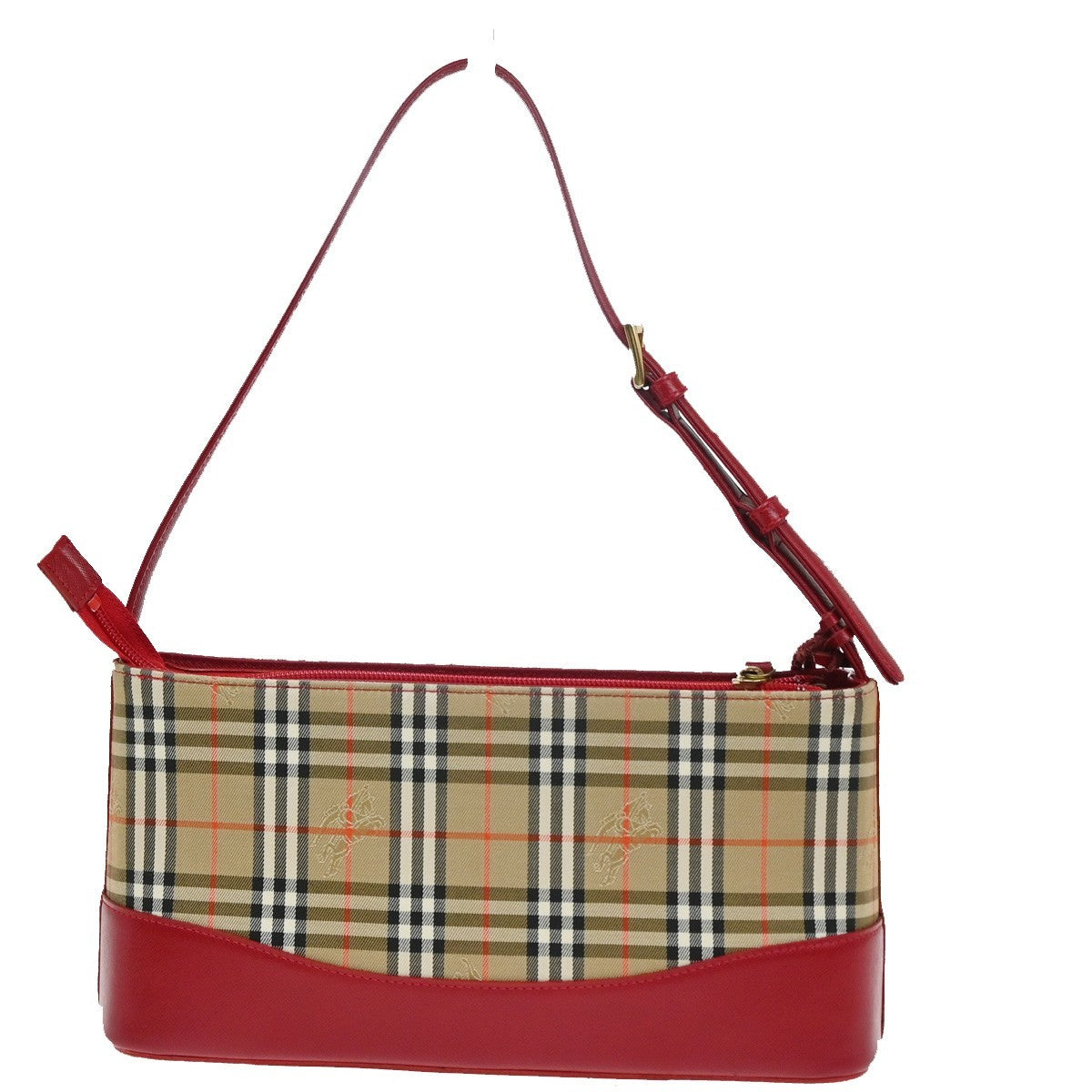 Burberry Logo House Check Handbag Charm Canvas Leather Beige Red GHW 34RL519
