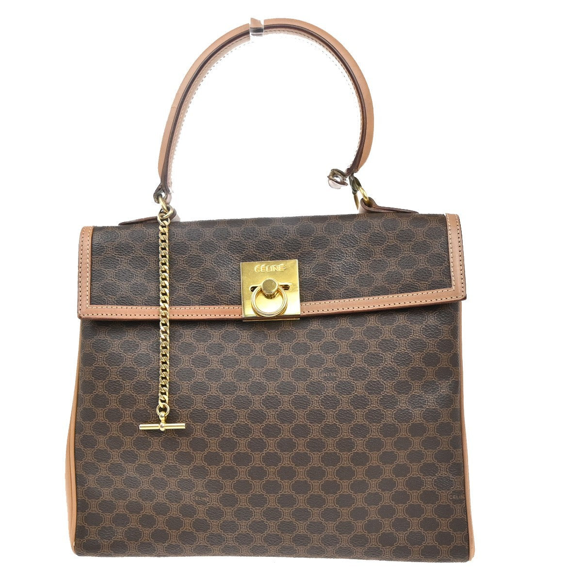 CELINE Logo Macadam Pattern Flap Hand Bag PVC Leather Brown GHW Italy 38MA206