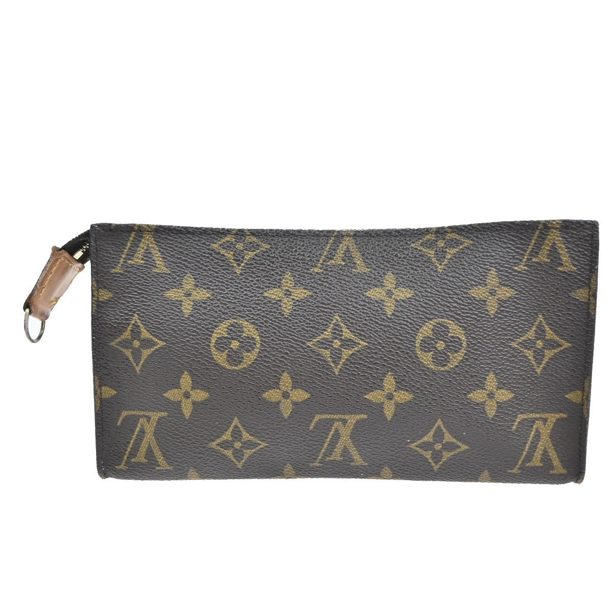 LOUIS VUITTON LV Logo Bucket GM Pouch Bag Monogram Leather Brown Gold 05MA329
