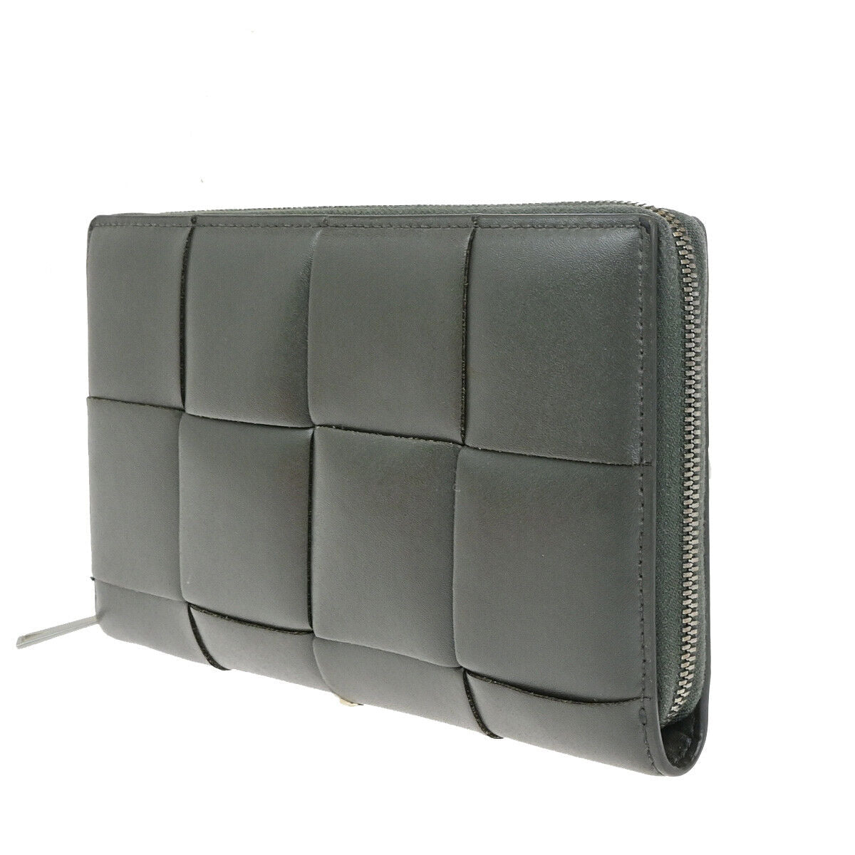 BOTTEGA VENETA Logo Cassette Zip Around Long Wallet Leather Gray Italy 30YG300