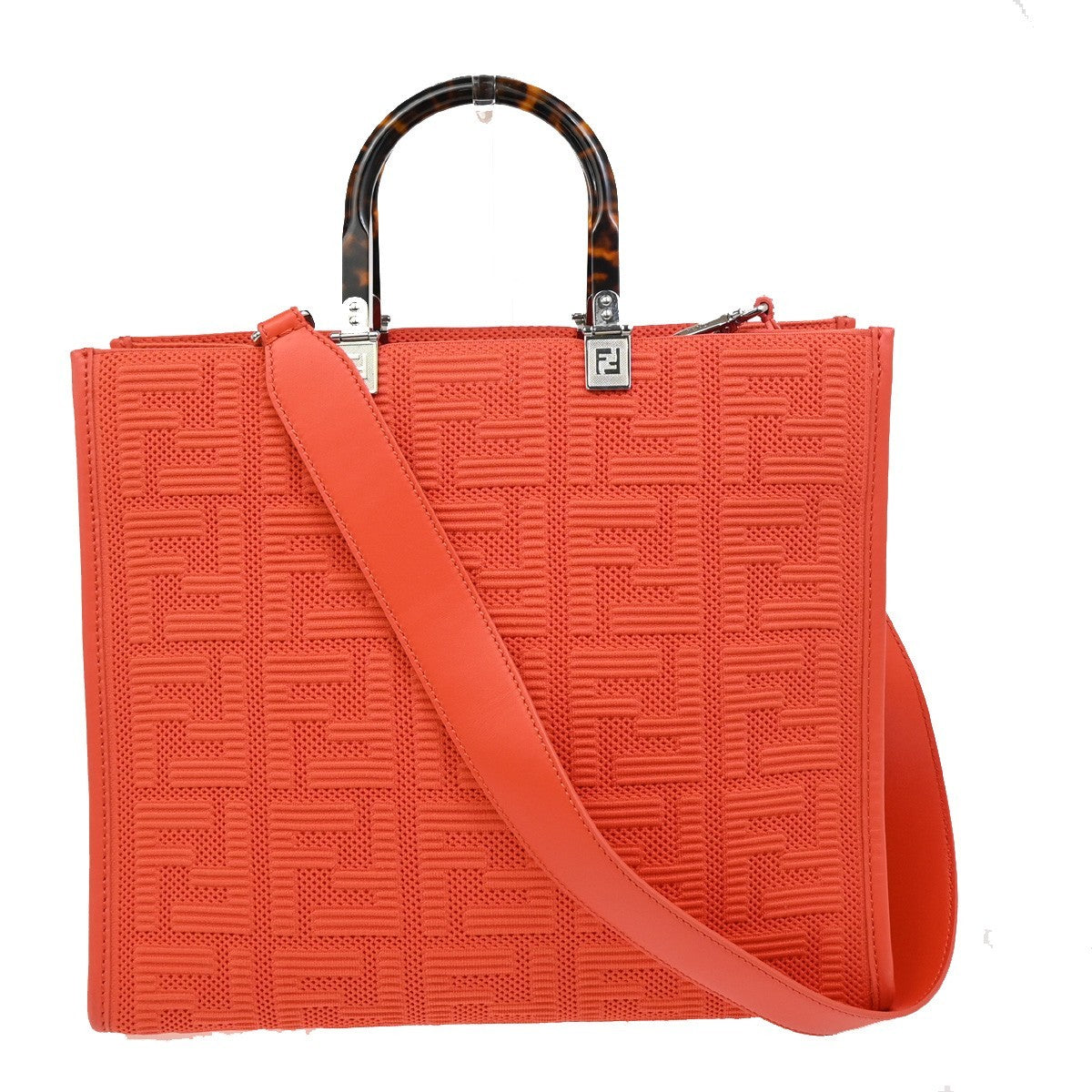FENDI Logo Zucca Pattern 2way Tote Shoulder Bag Canvas Leather Orange 650RF496
