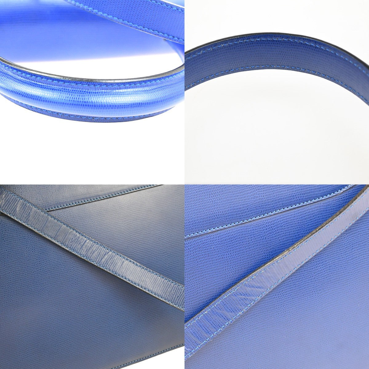 CELINE Circle Logo Shoulder Hand Bag Embossing Leather Blue GHW Italy 70RQ044