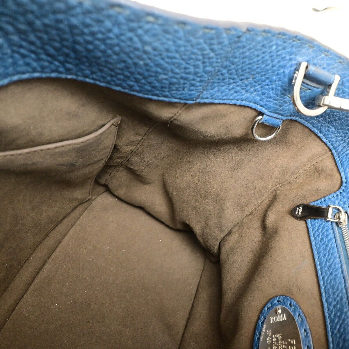 FENDI Logo Anna Selleria Bucket Shoulder Bag Leather Blue Italy 83FB186