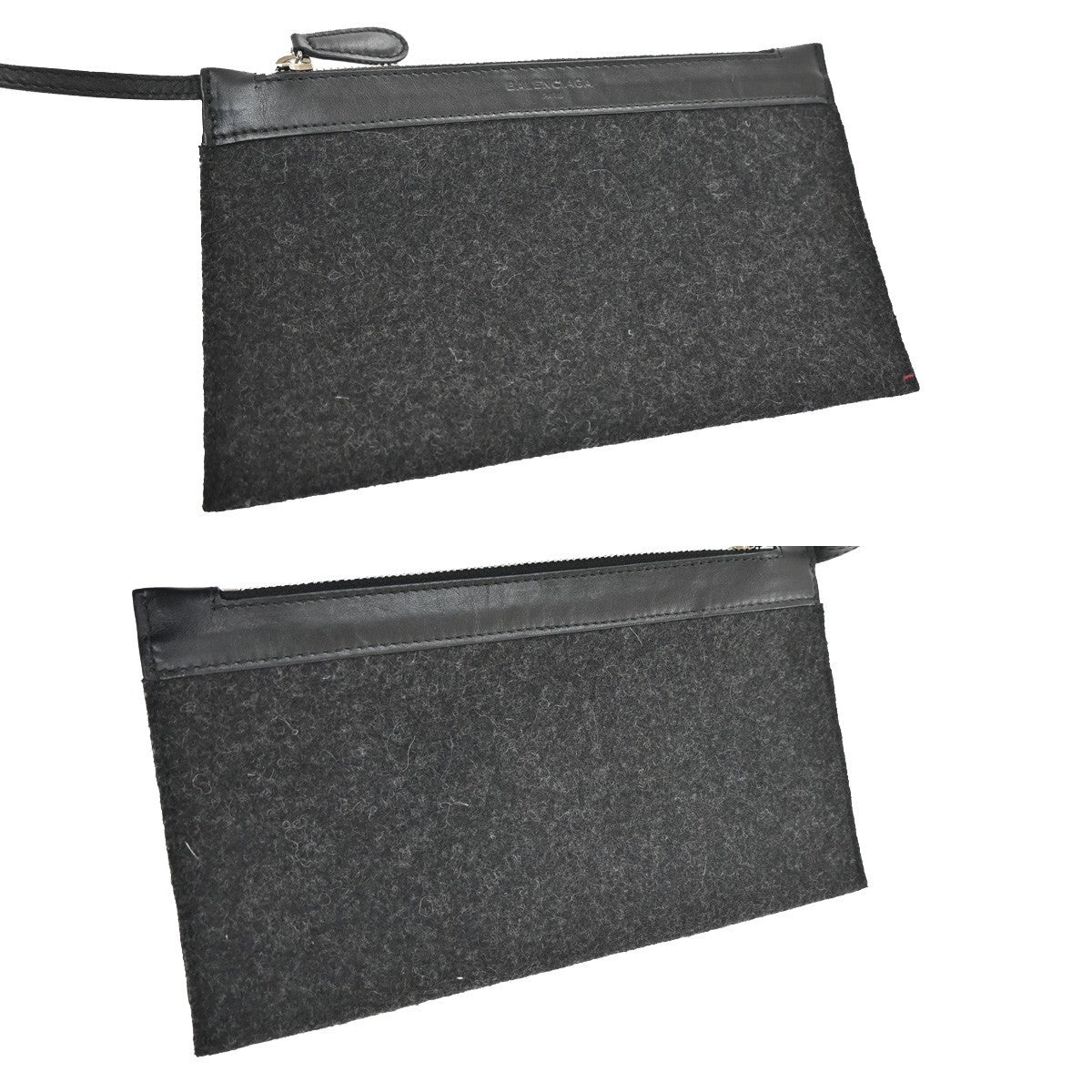 BALENCIAGA Logo Navy Cabas S Hand Bag Wool Felt Fabric Leather Black 30YH822