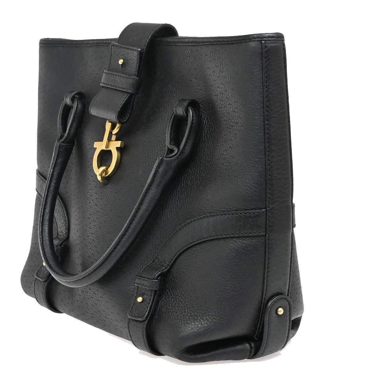 SALVATORE FERRAGAMO Gancini Shoulder Hand Bag Leather Black GHW 30DA049