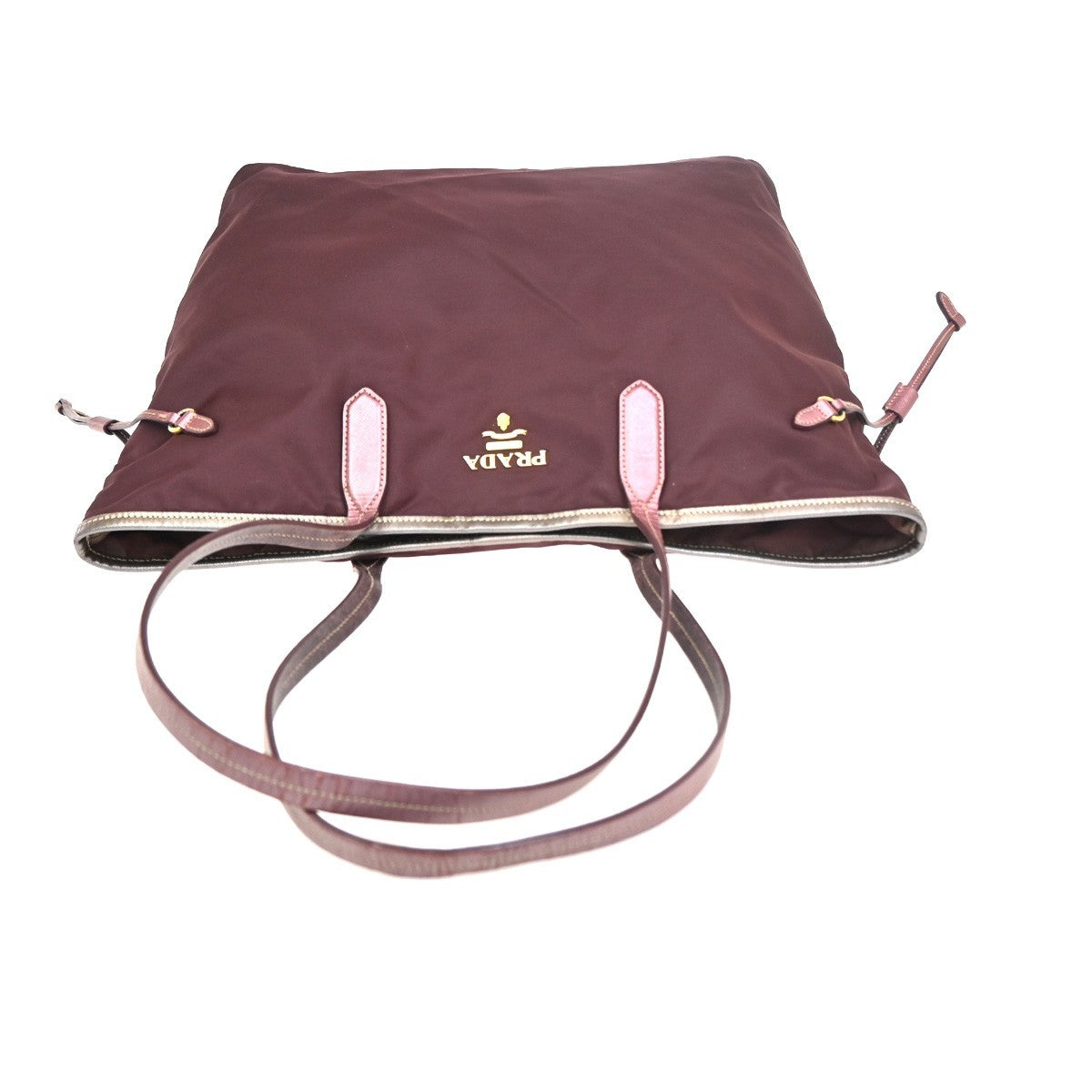 PRADA Logo Tote Shoulder Tote Bag Nylon Saffiano Leather Pink Red GHW 88KC483