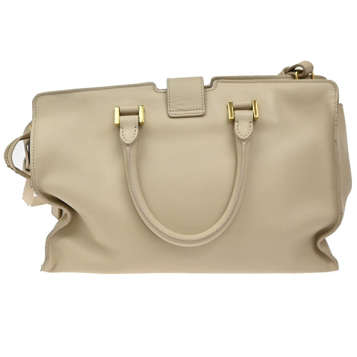 SAINT LAURENT  Logo Classic Y Cabas 2 Way Hand Bag Leather Beige Gold 72KP447