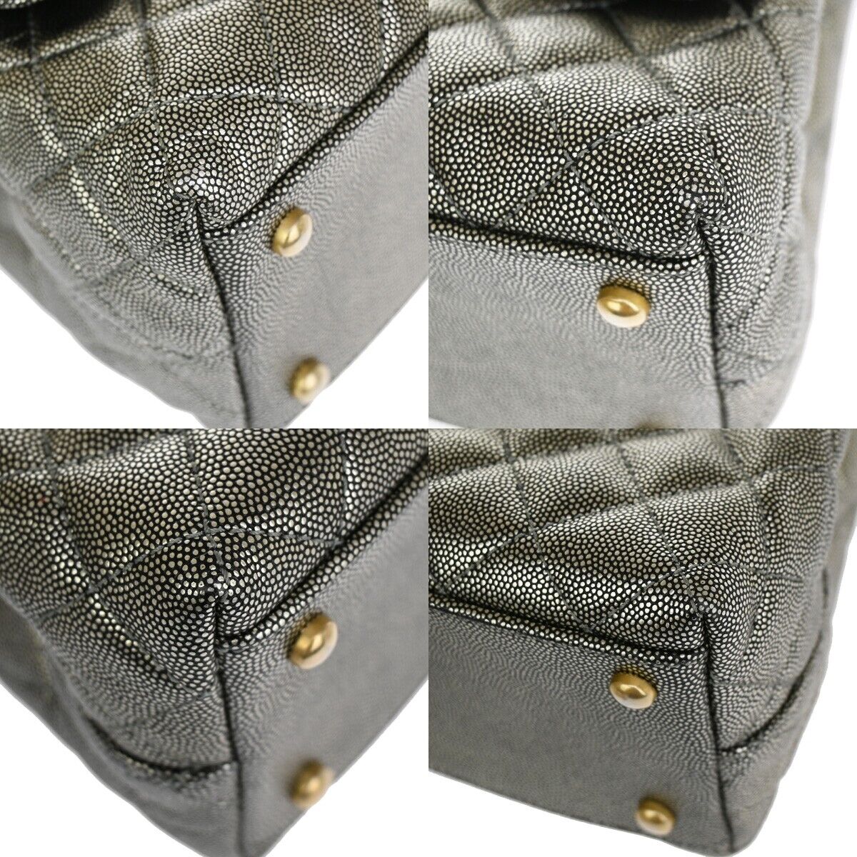 CHANEL CC Matelasse Chain 2Way Coco Handle Bag Caviar Leather Silver 162RJ302