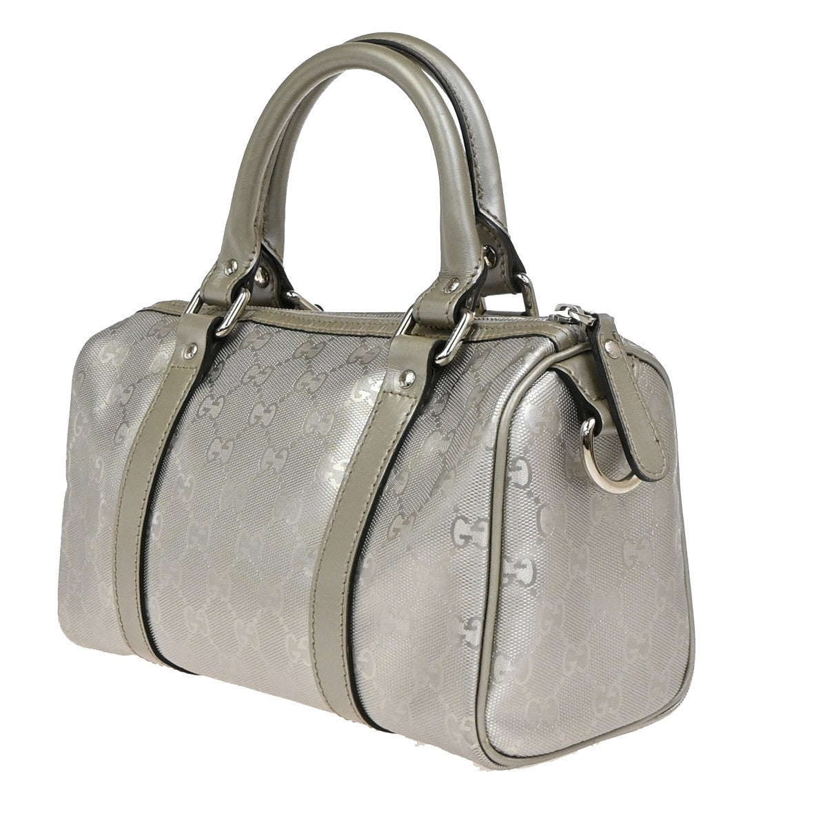 GUCCI Logo Imprime GG Pattern Hand Tote Bag PVC Leather Silver Italy SHW 89KC688