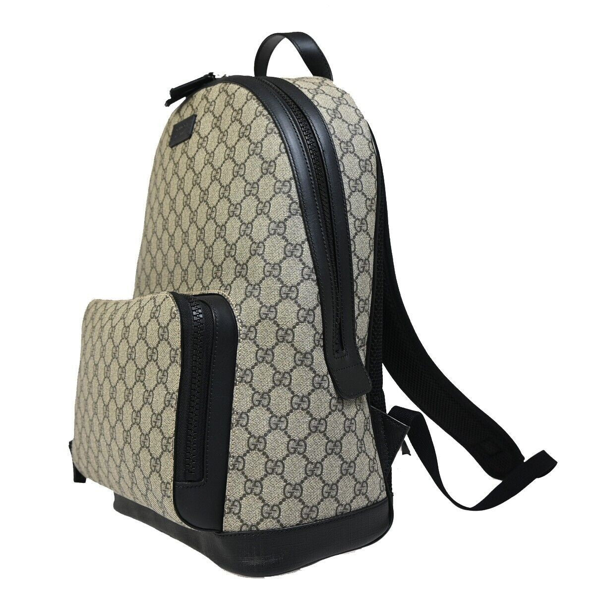 GUCCI GG Supreme Backpack Canvas Leather  Black Brown Ebony Italy 631RF133