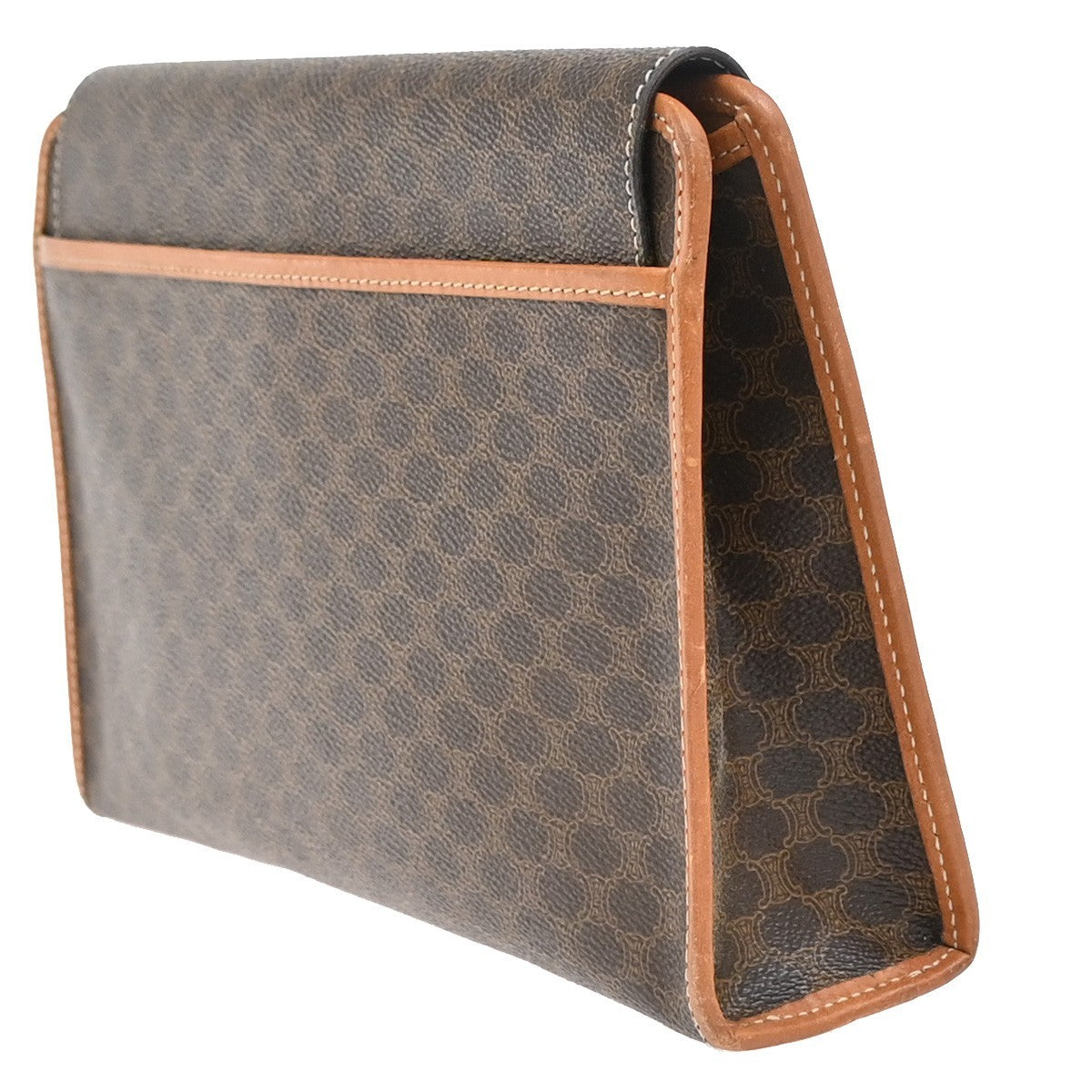 CELINE Logo Macadam Pattern Clutch Bag PVC Leather Brown GHW Italy 08EF822