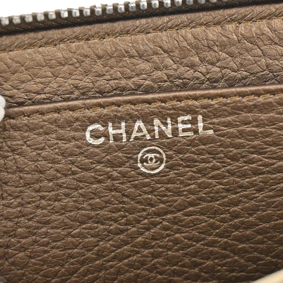 CHANEL CC Logo Luxury Line Bifold Wallet Coin Purse Leather Brown SHW 32YD864
