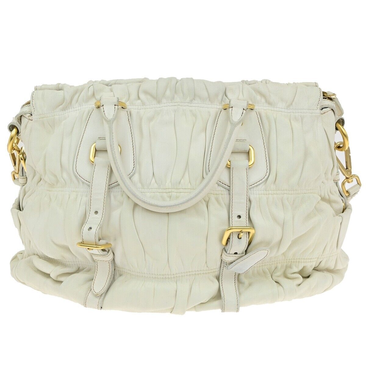 PRADA Logo 2 way Shoulder Hand Bag Leather White GHW Italy 87EE068