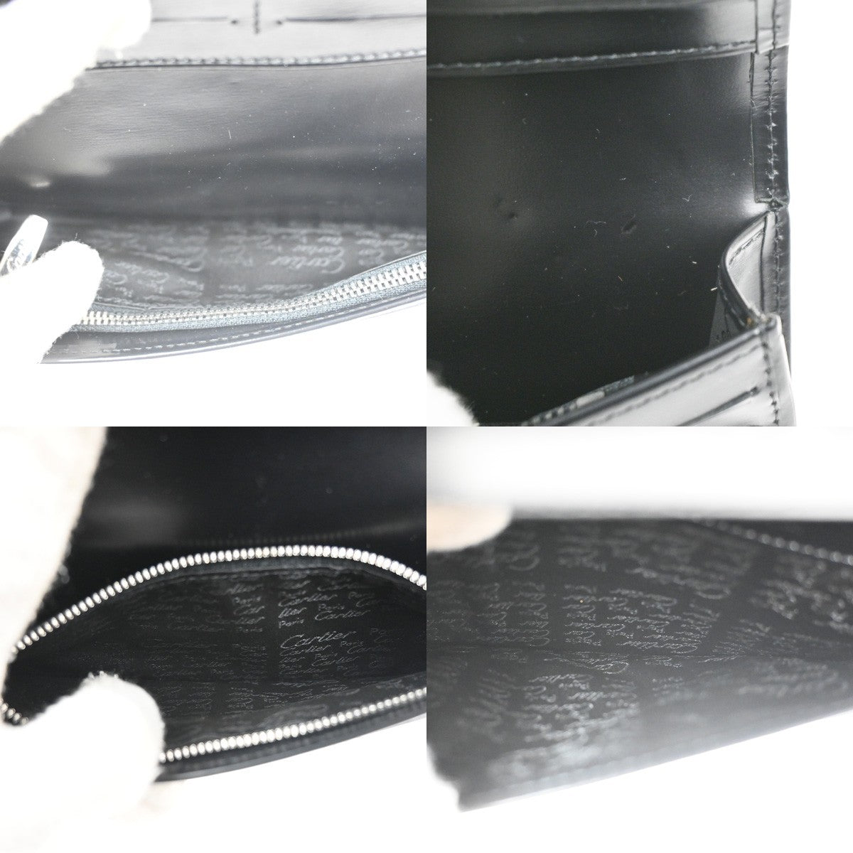 CARTIER Logo Pasha Bifold Long Wallet Leather Black SHW France 69KC345