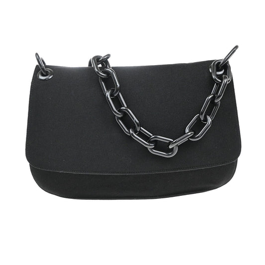 PRADA MILANO Logo Plastic Chain Shoulder Bag Nylon Black Italy 80EE877