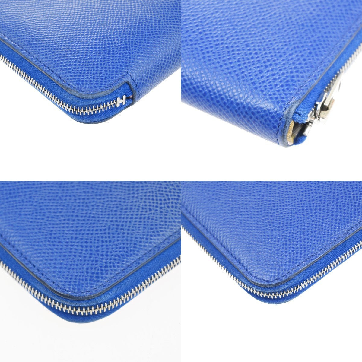 HERMES Azap Silk In Zip Around Long Wallet Epsom Leather Blue SHW France 38RL950