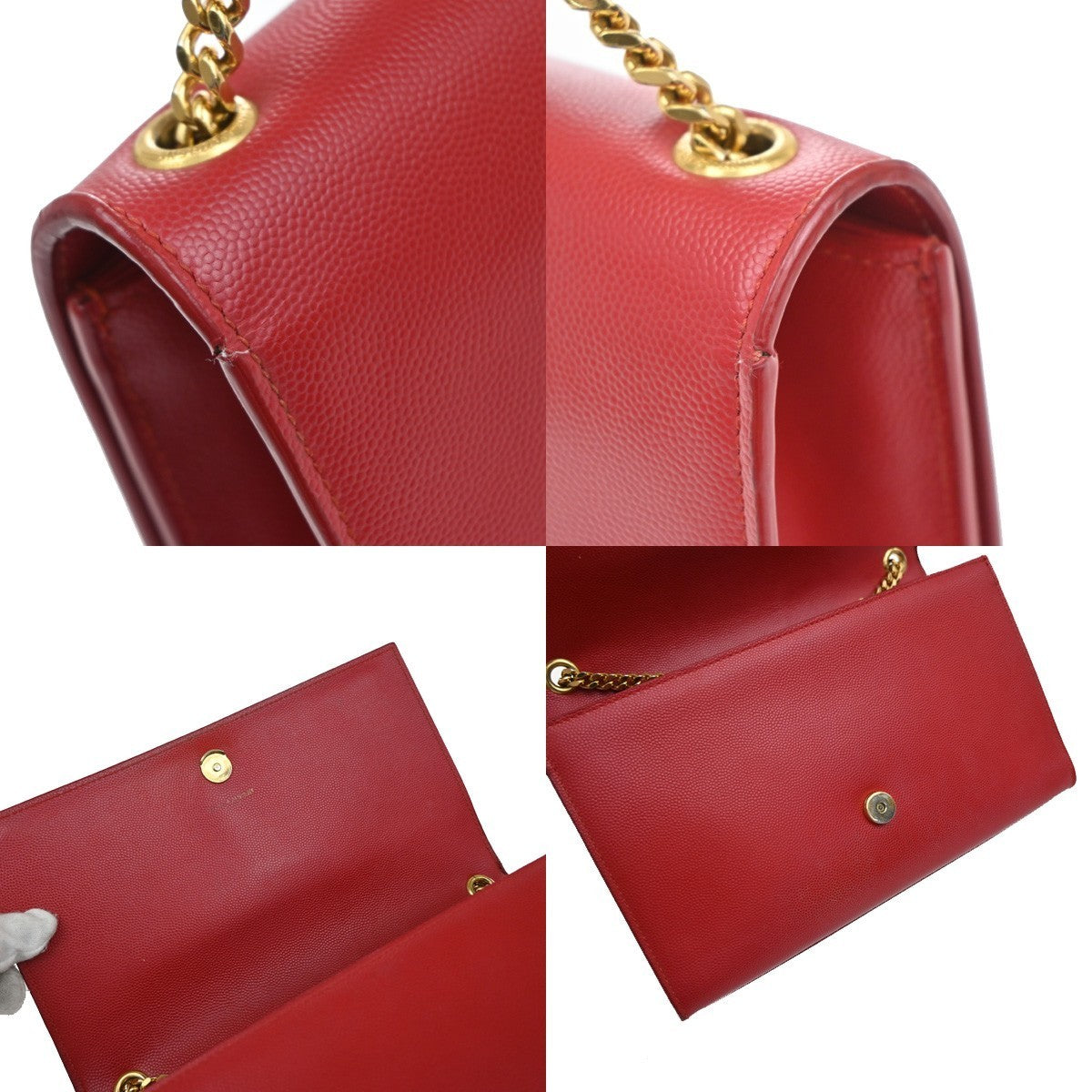 SAINT LAURENT YSL Logo 2Way Chain Shoulder Clutch Bag Red GHW Italy 22RF821