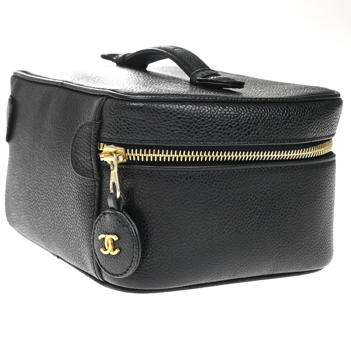 CHANEL CC Logo Vanity Hand Bag Grained Calfskin Leather Black GHW VTG 18RQ016