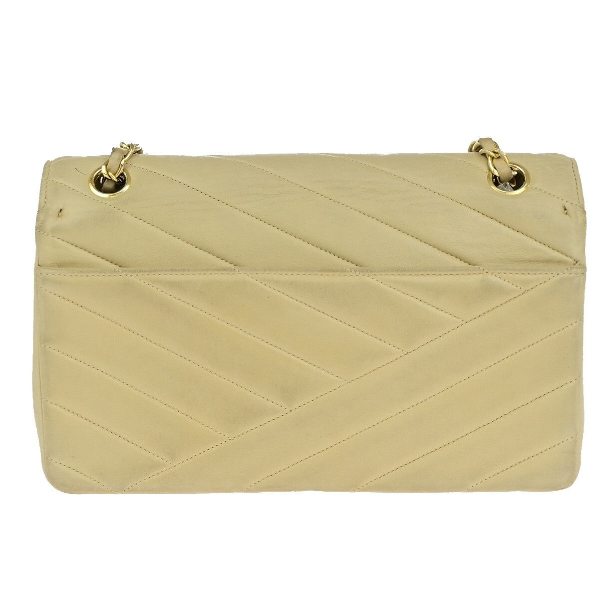CHANEL CC Logo Bias Stitch Chain Shoulder Bag Leather Beige GHW France 617RK443