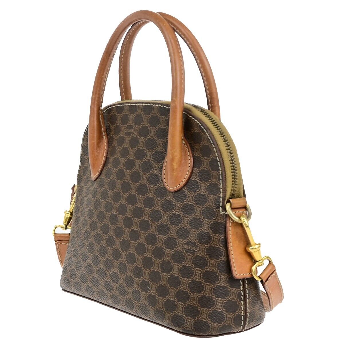 CELINE Logo Macadam Pattern 2Way Shoulder Hand Bag PVC Leather Brown GHW 38EC961