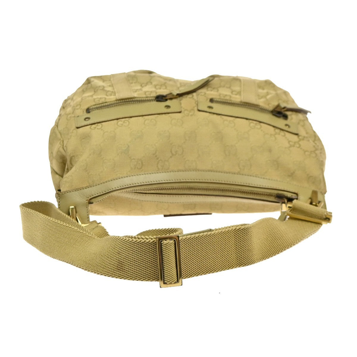 GUCCI Logo GG Pattern Shoulder Bag Canvas Leather Beige GHW Italy 34YJ134