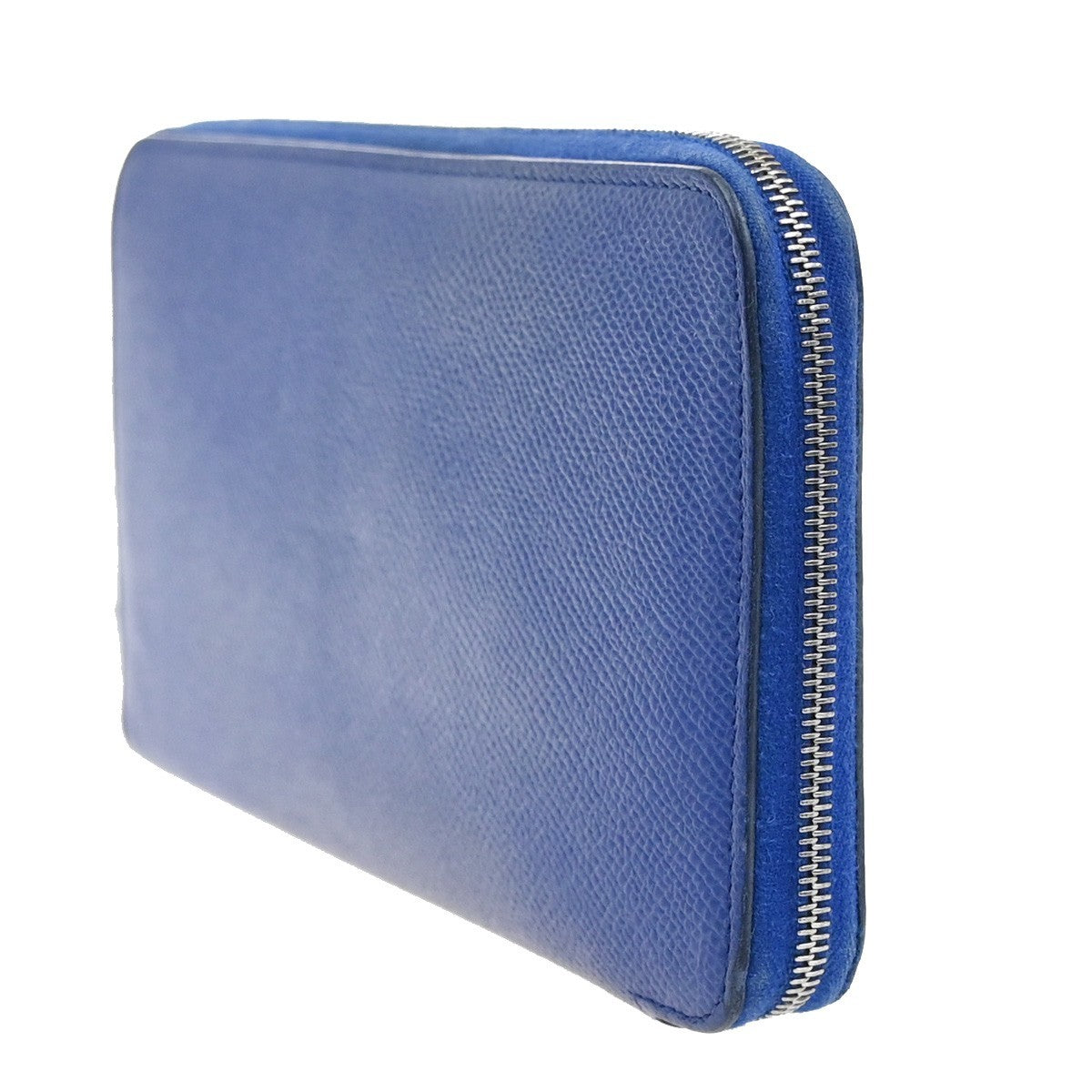 HERMES Azap Silk In Zip Around Long Wallet Epsom Leather Blue SHW France 38RL950